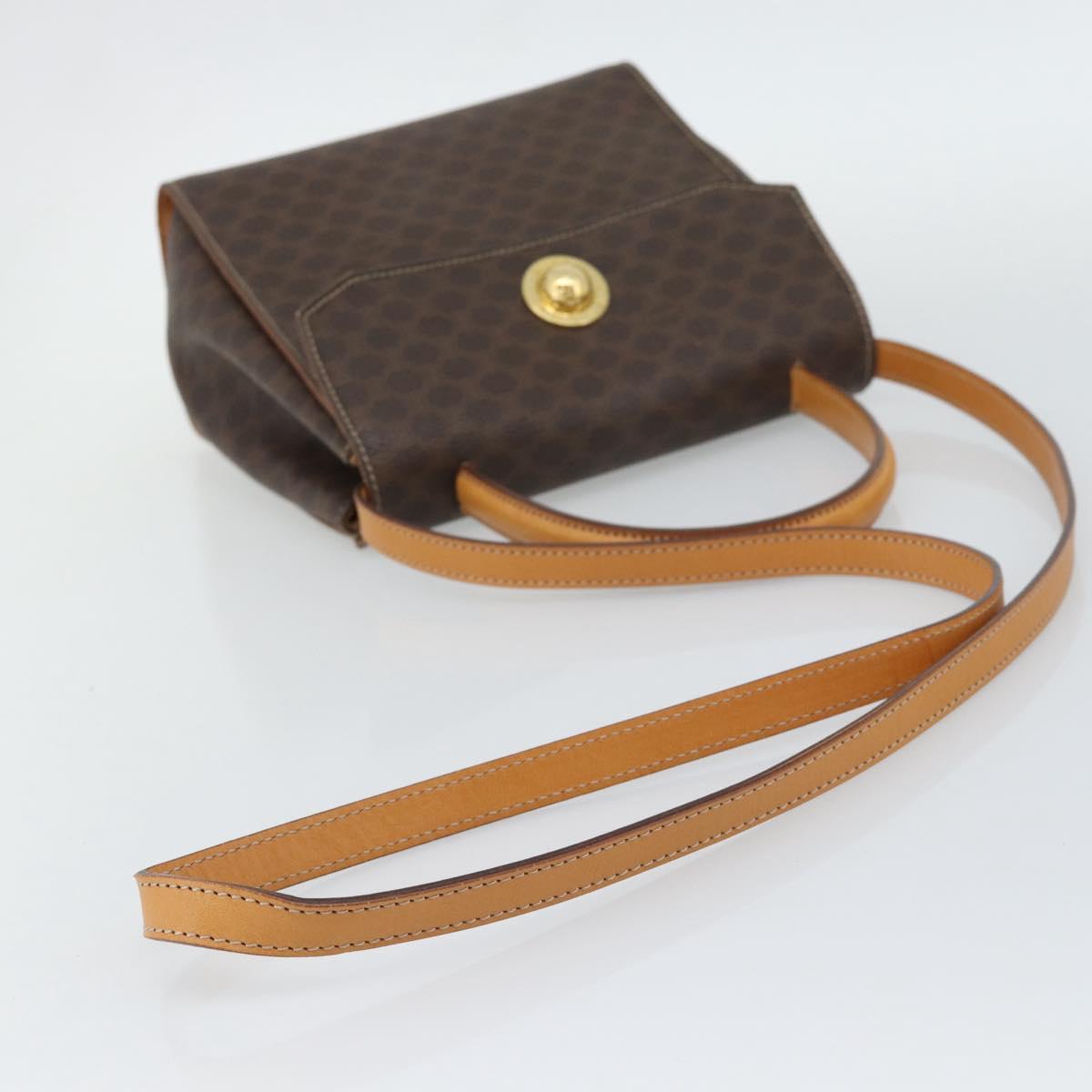 CELINE Macadam Canvas Star Ball Hand Bag PVC Leather 2way Brown Gold Auth 194593