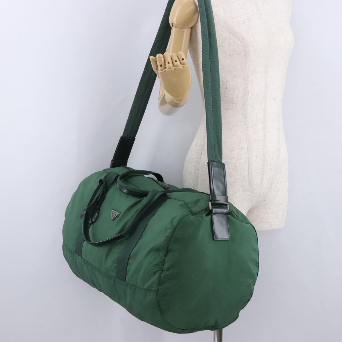 PRADA Boston Bag Nylon 2way Green Silver Auth 194594