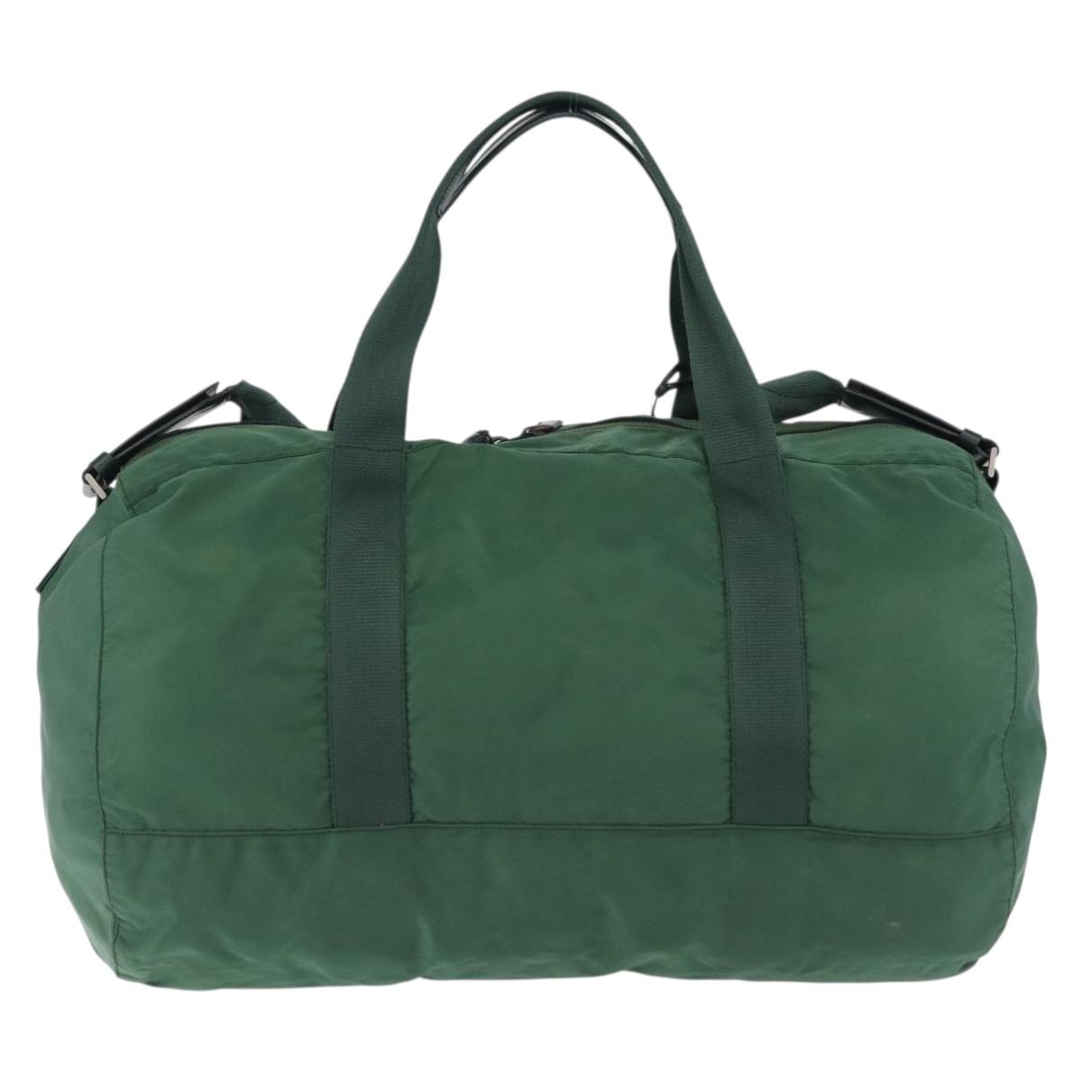 PRADA Boston Bag Nylon 2way Green Silver Auth 194594
