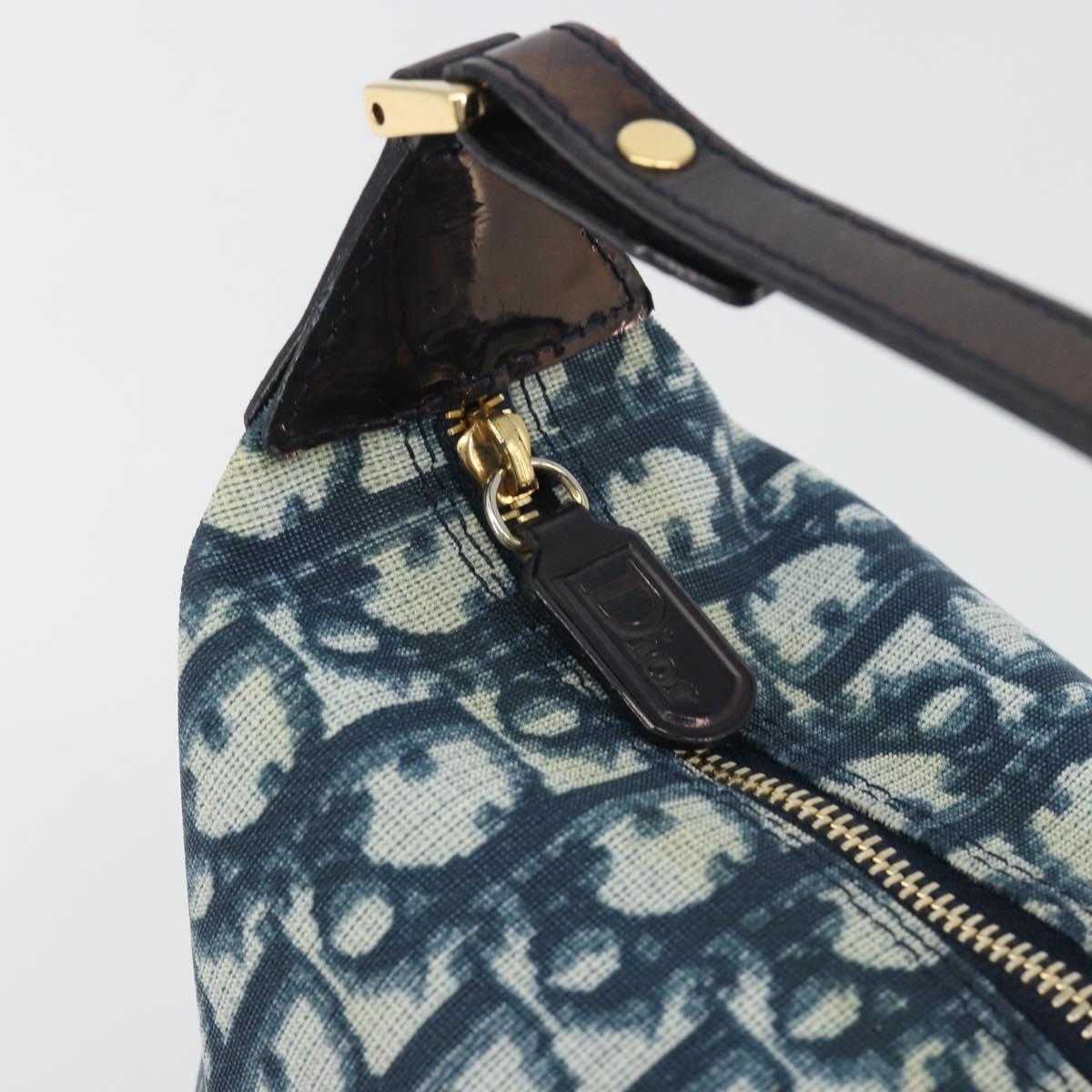 Christian Dior Trotter Canvas Hand Bag PVC Navy Gold Auth 194595V