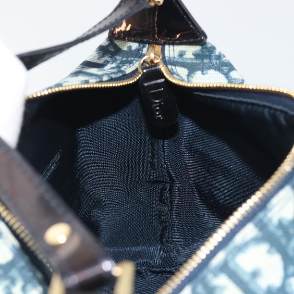 Christian Dior Trotter Canvas Hand Bag PVC Navy Gold Auth 194595V