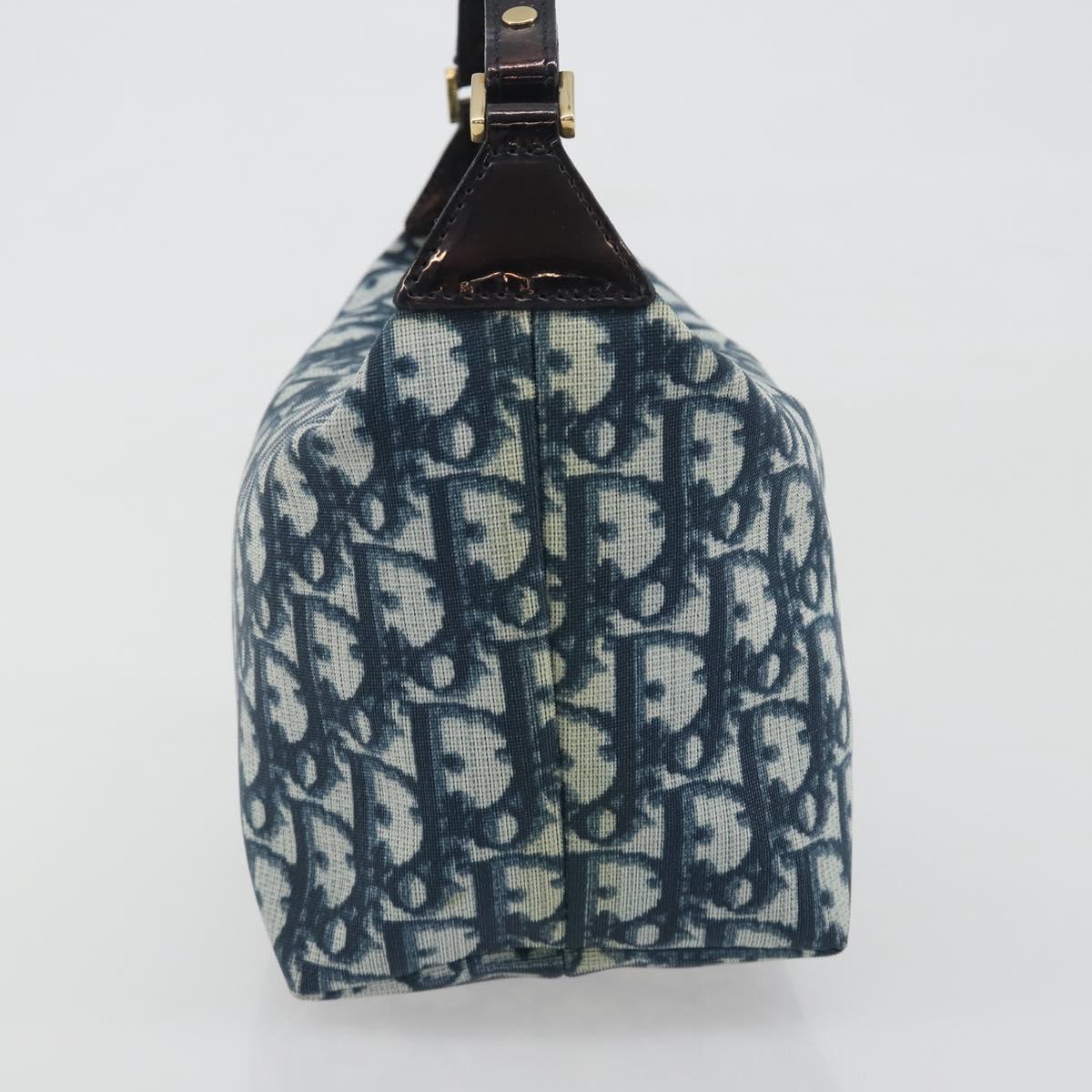 Christian Dior Trotter Canvas Hand Bag PVC Navy Gold Auth 194595V
