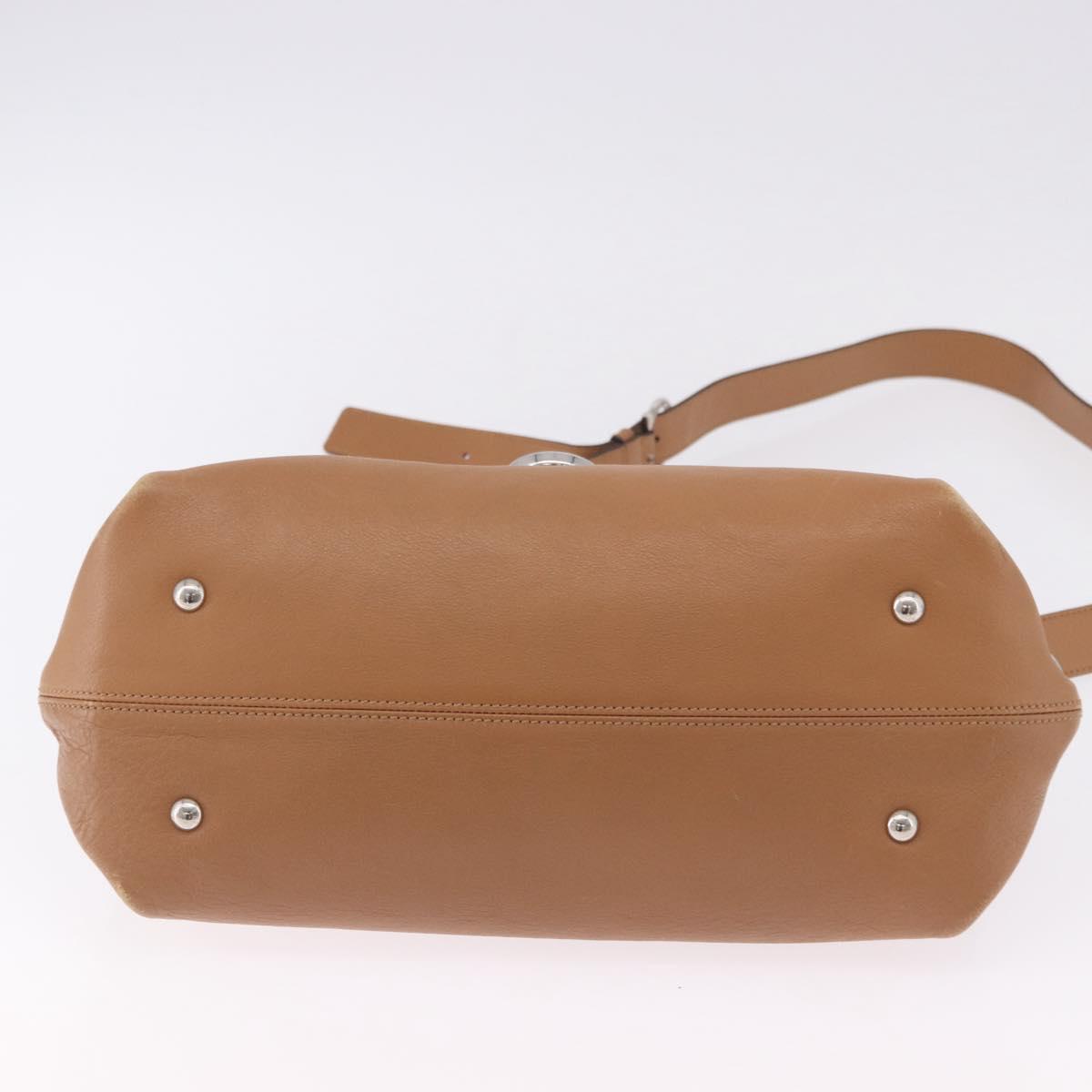 Salvatore Ferragamo Sofia Gancini Hand Bag Leather 2way Beige Silver Auth 194596A