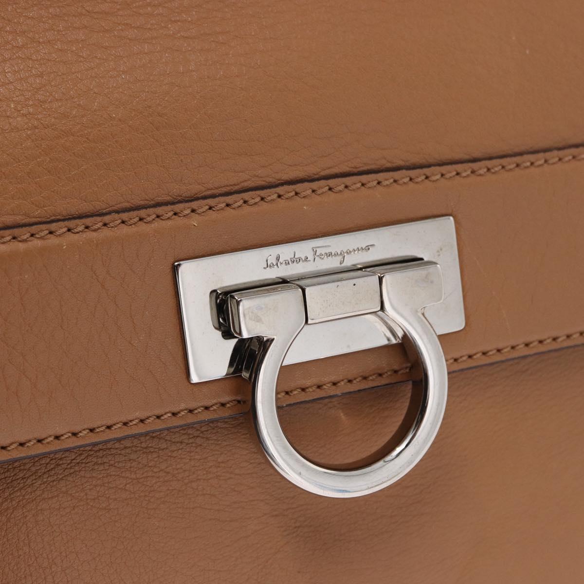 Salvatore Ferragamo Sofia Gancini Hand Bag Leather 2way Beige Silver Auth 194596A