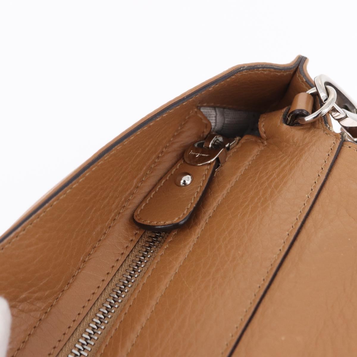Salvatore Ferragamo Sofia Gancini Hand Bag Leather 2way Beige Silver Auth 194596A