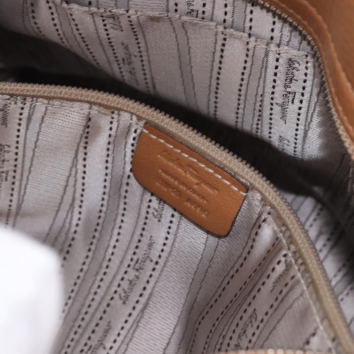 Salvatore Ferragamo Sofia Gancini Hand Bag Leather 2way Beige Silver Auth 194596A