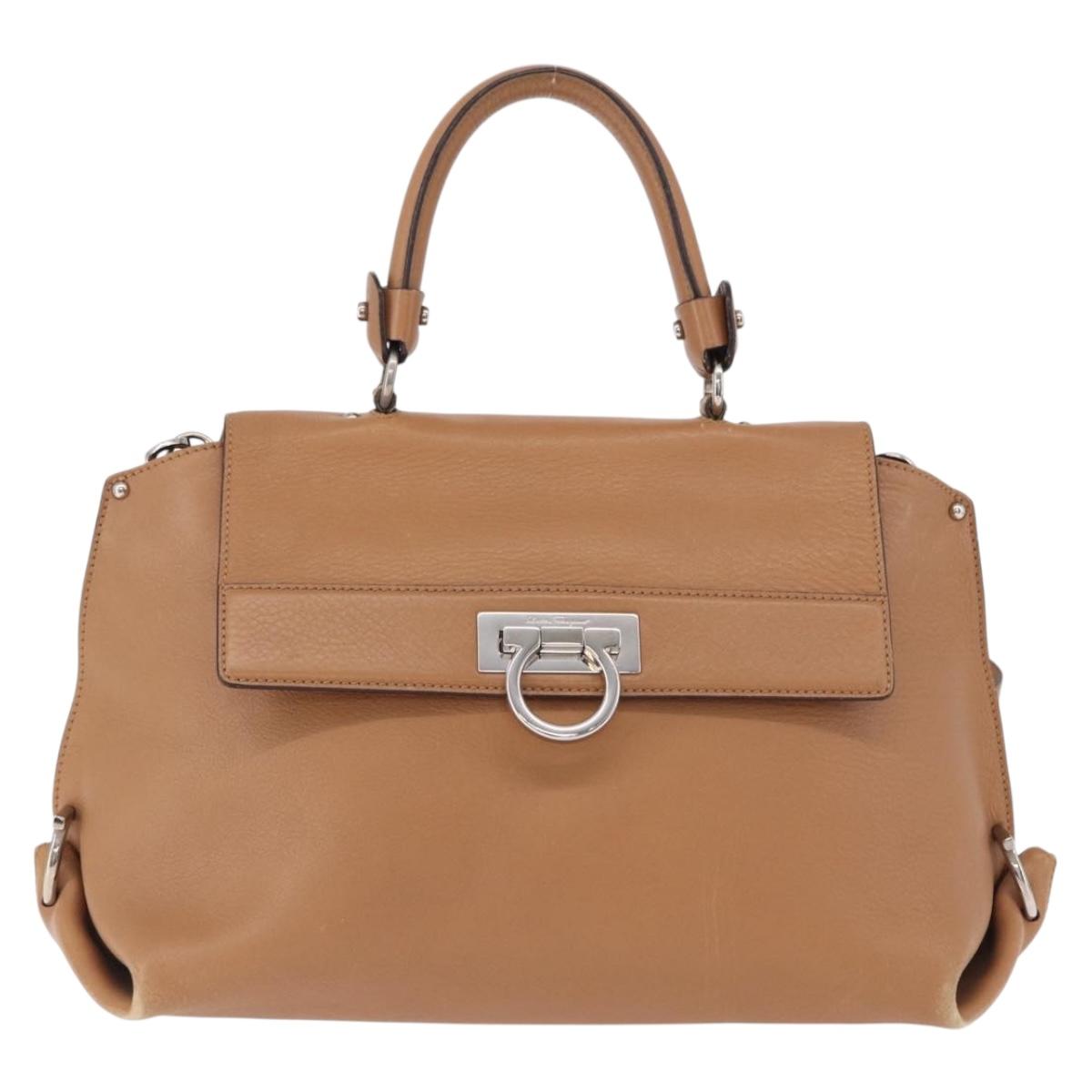 Salvatore Ferragamo Sofia Gancini Hand Bag Leather 2way Beige Silver Auth 194596A