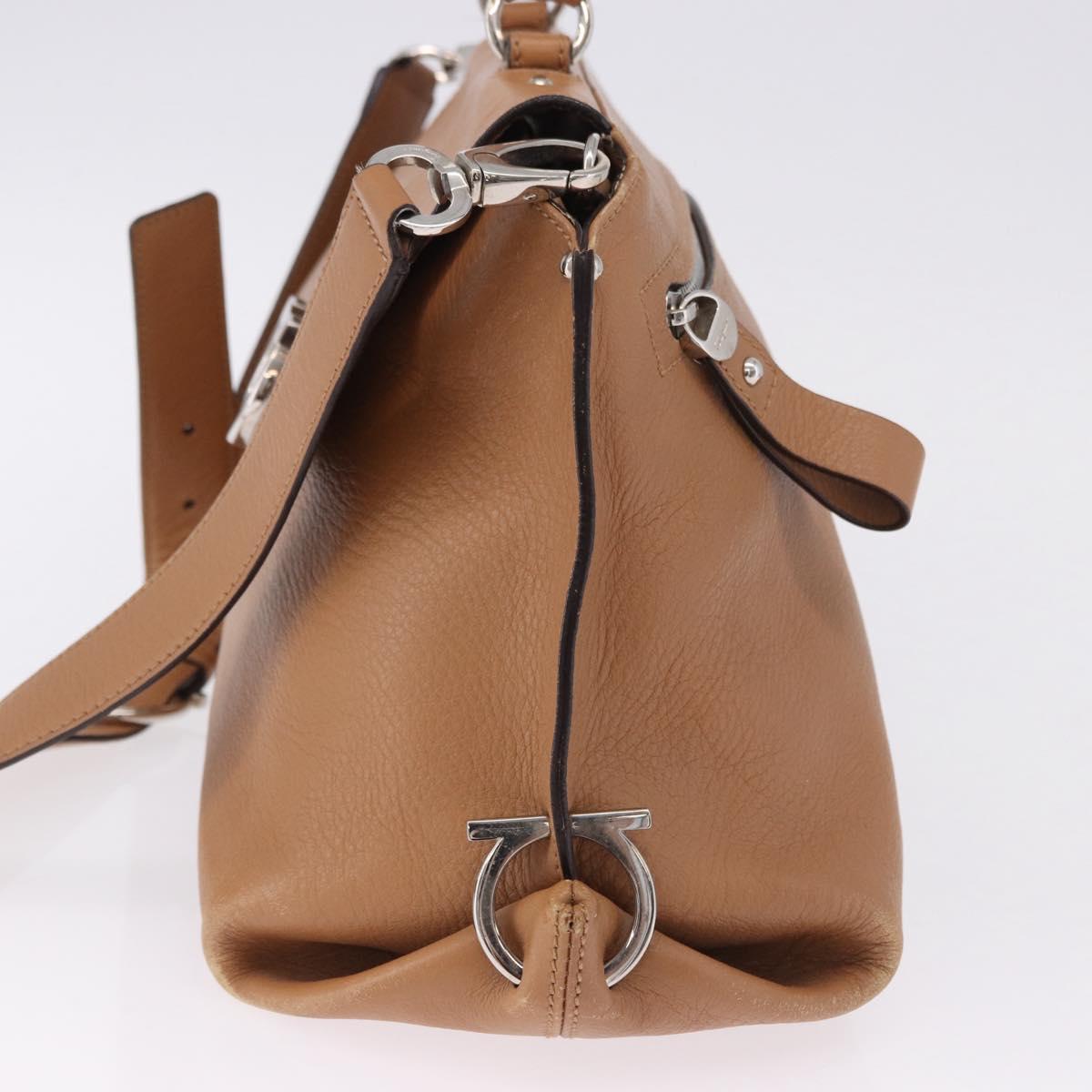 Salvatore Ferragamo Sofia Gancini Hand Bag Leather 2way Beige Silver Auth 194596A