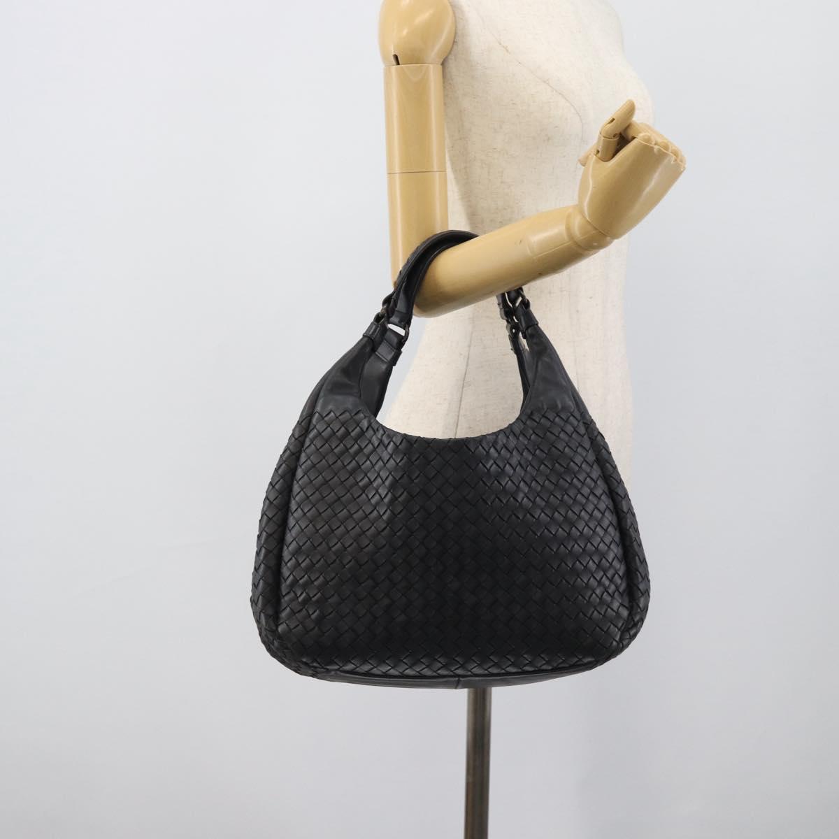 BOTTEGA VENETA INTRECCIATO Campana Bag Leather Black Silver Auth 194606SAV