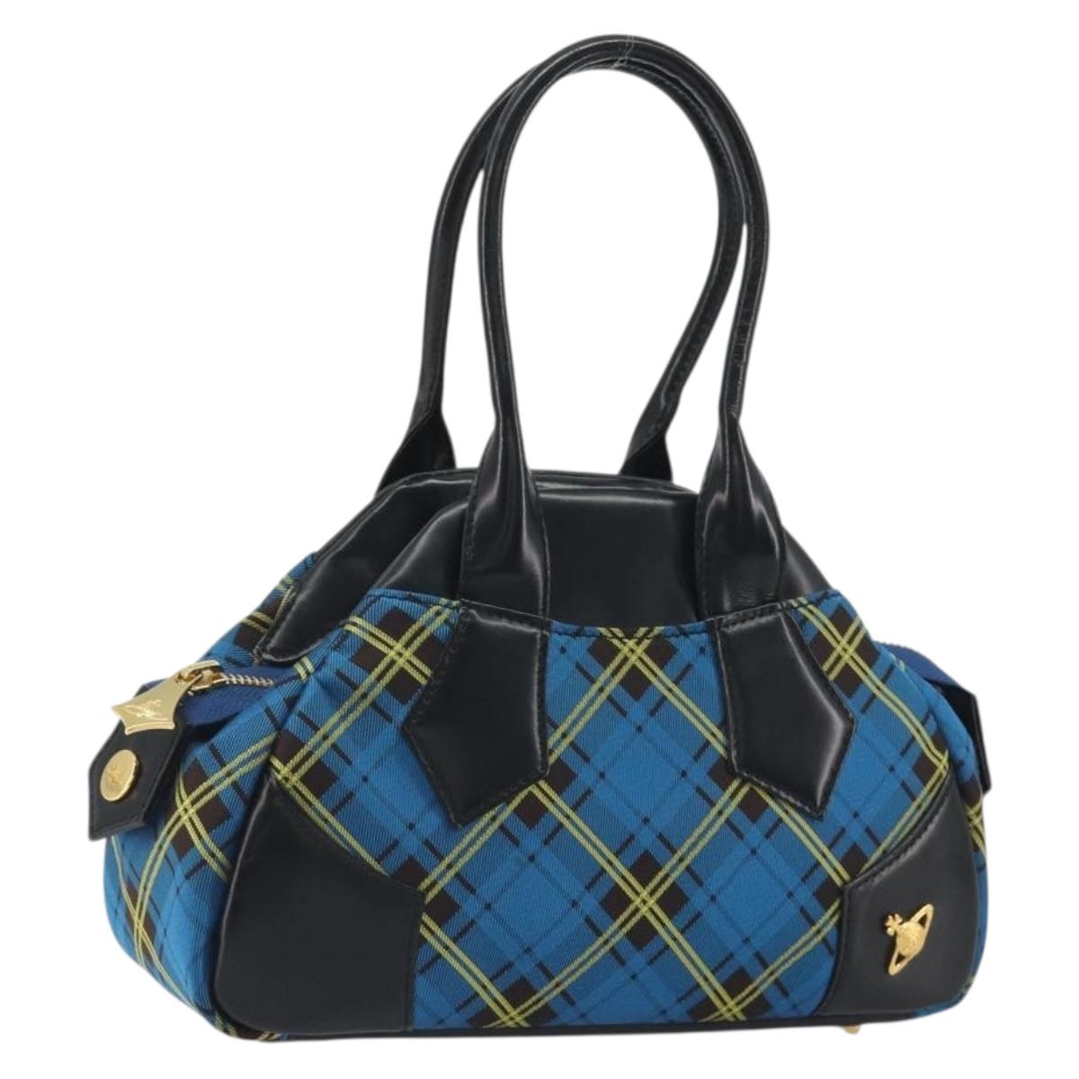 Vivienne Westwood Hand Bag Canvas Blue Gold Auth 194607A