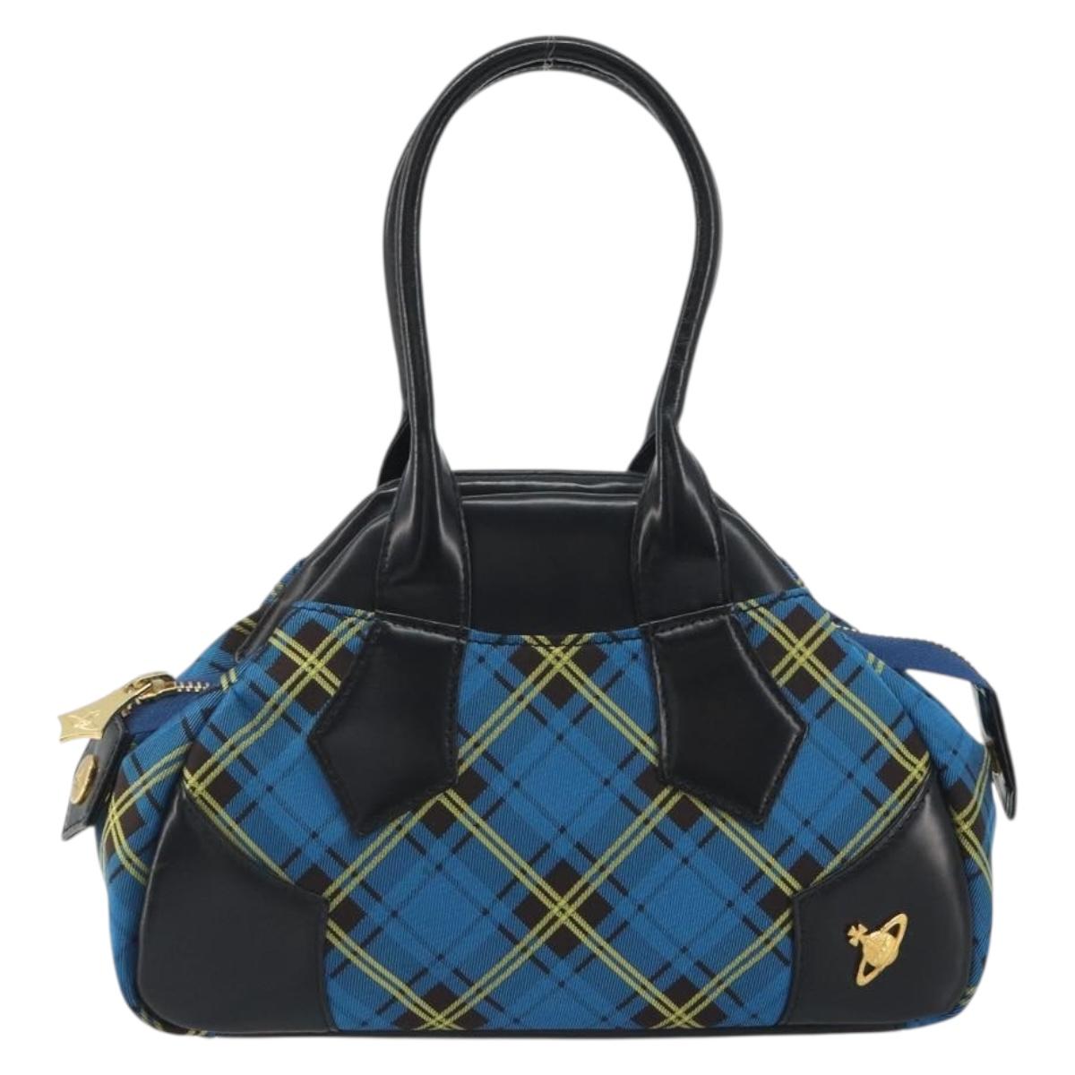 Vivienne Westwood Hand Bag Canvas Blue Gold Auth 194607A