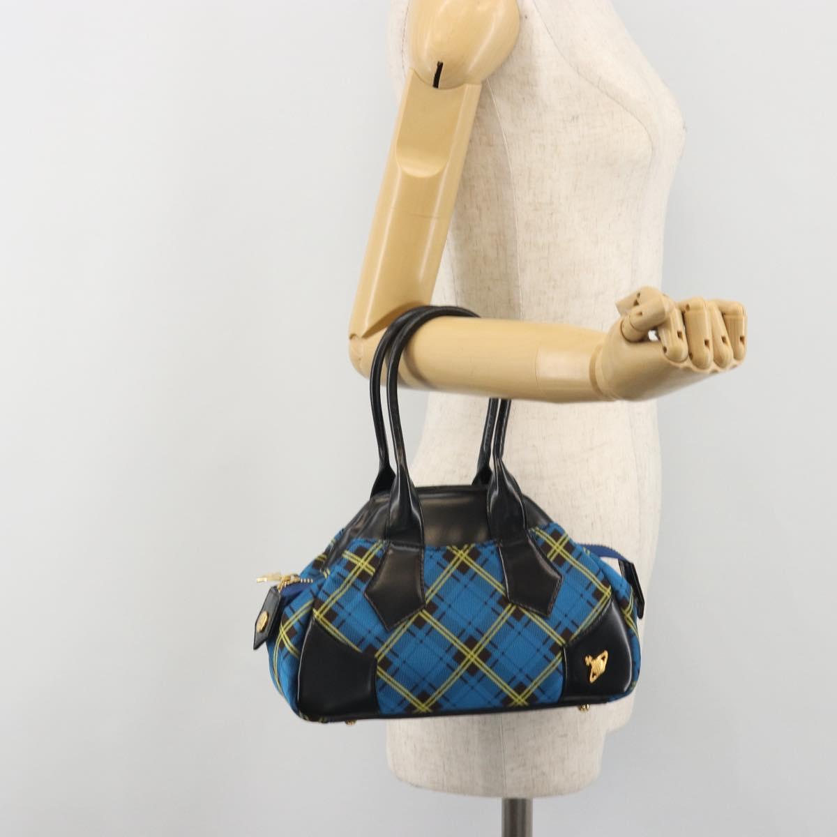 Vivienne Westwood Hand Bag Canvas Blue Gold Auth 194607A
