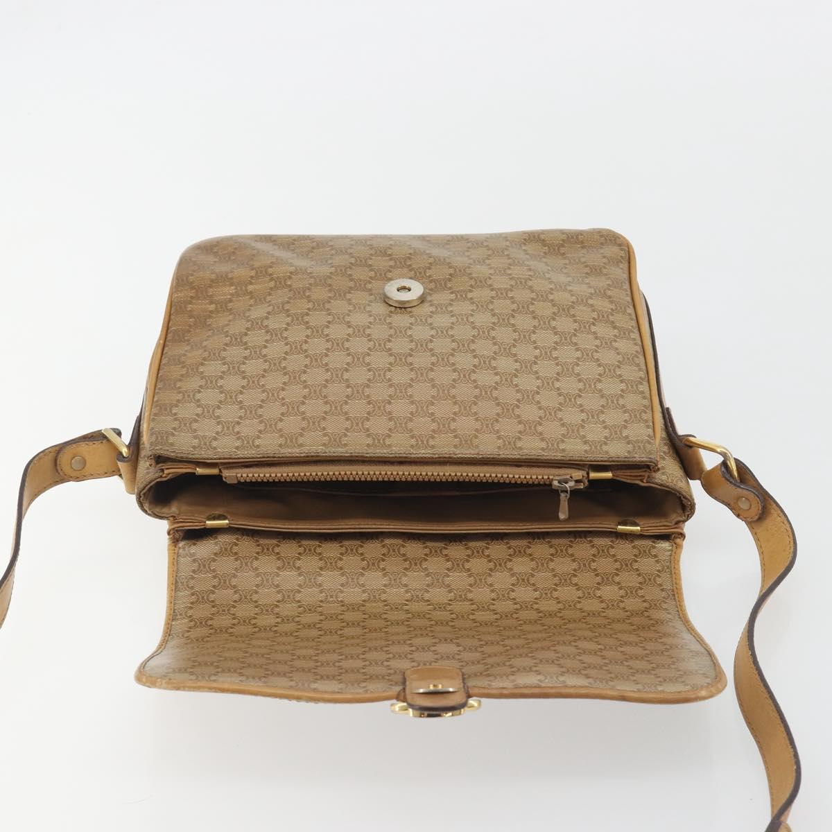 CELINE Macadam Canvas Shoulder Bag PVC Beige Gold Auth 194609