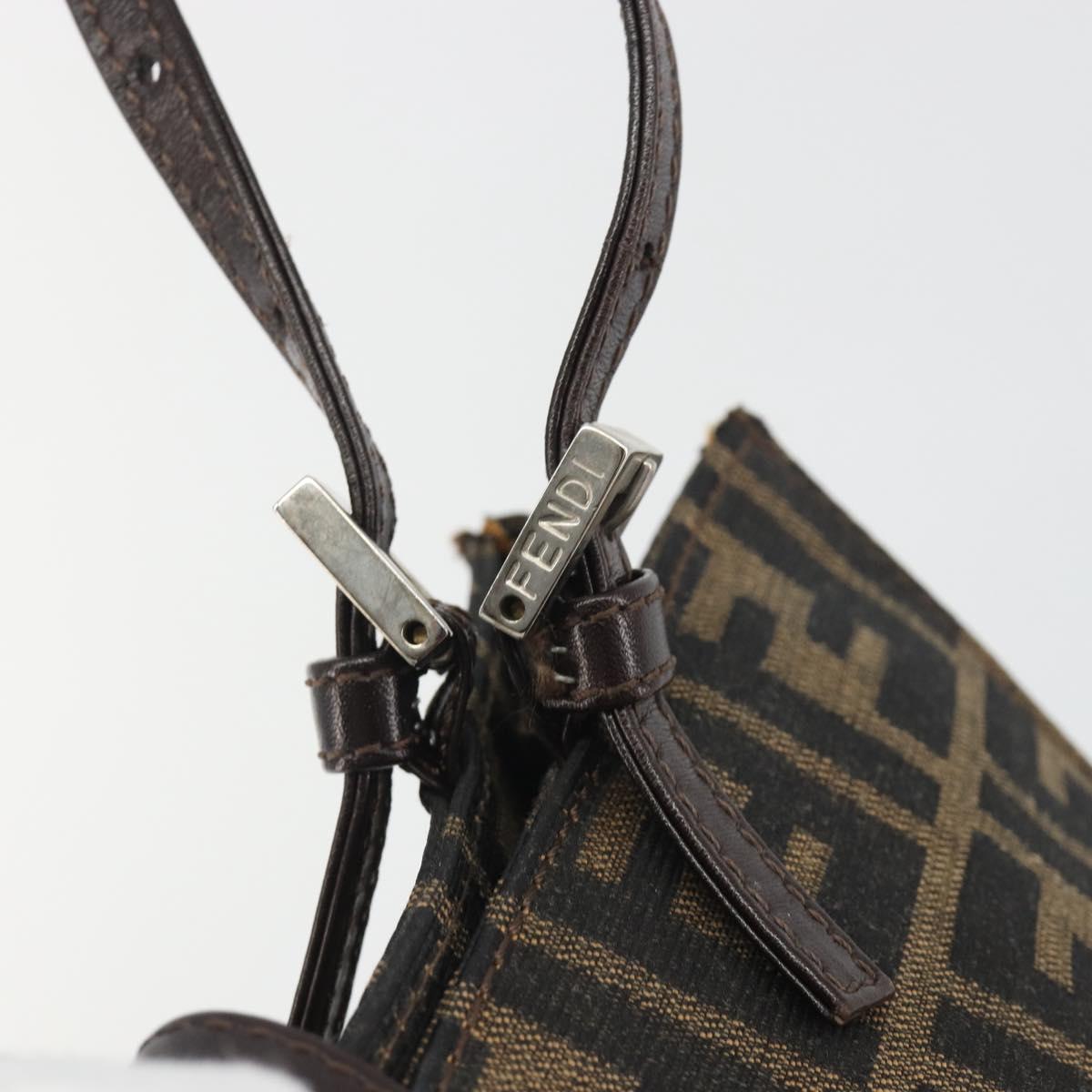 FENDI Zucca Canvas Mamma Baguette Tote Bag Brown Black Auth 194611
