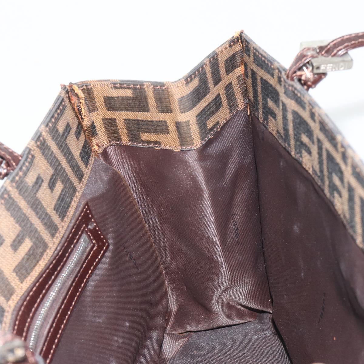 FENDI Zucca Canvas Mamma Baguette Tote Bag Brown Black Auth 194611