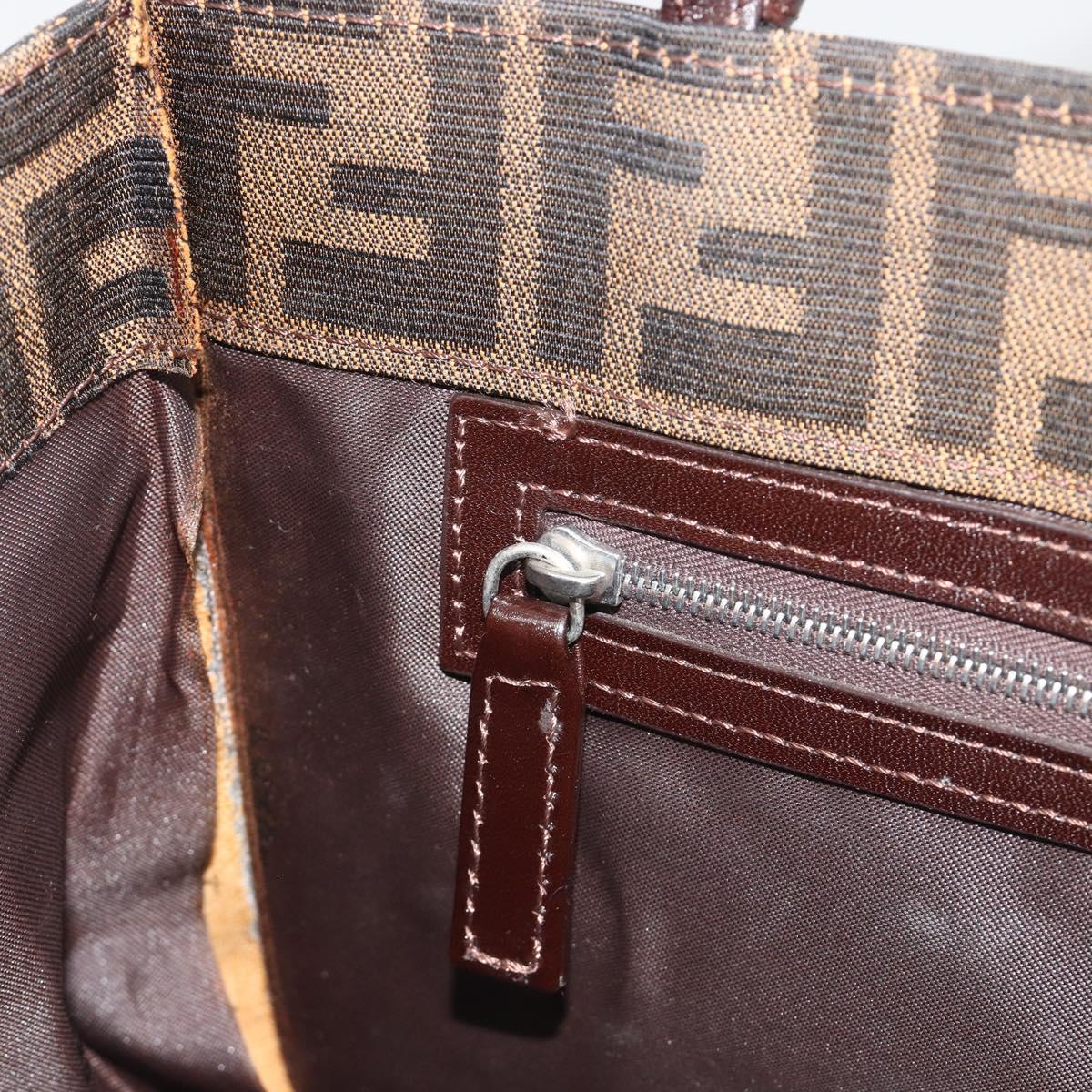 FENDI Zucca Canvas Mamma Baguette Tote Bag Brown Black Auth 194611