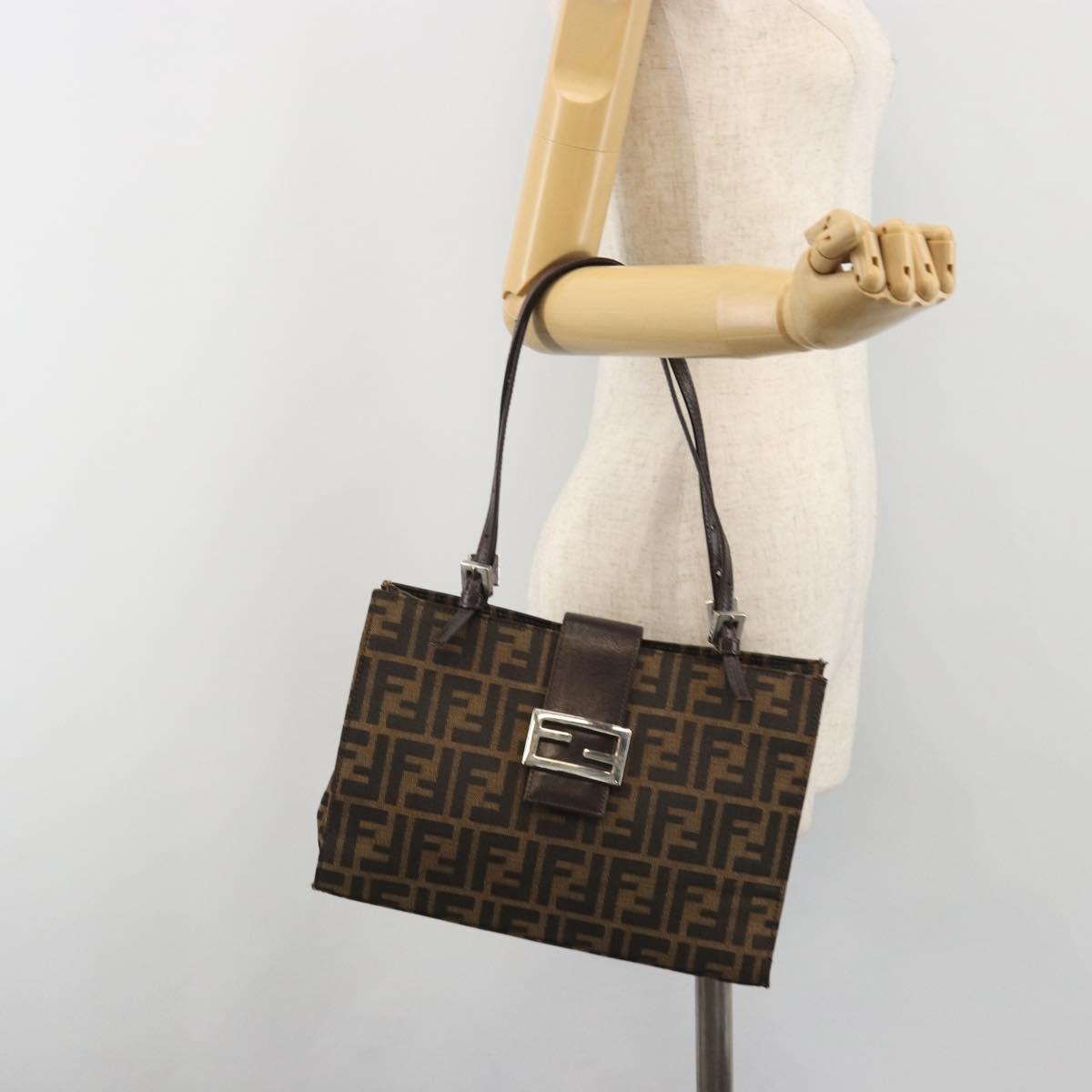 FENDI Zucca Canvas Mamma Baguette Tote Bag Brown Black Auth 194611