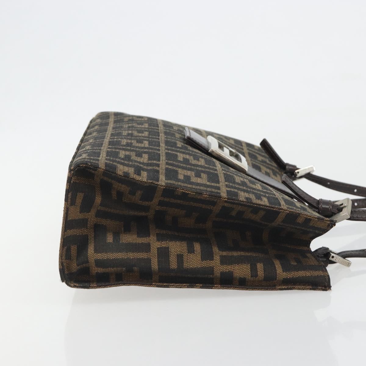 FENDI Zucca Canvas Mamma Baguette Tote Bag Brown Black Auth 194611