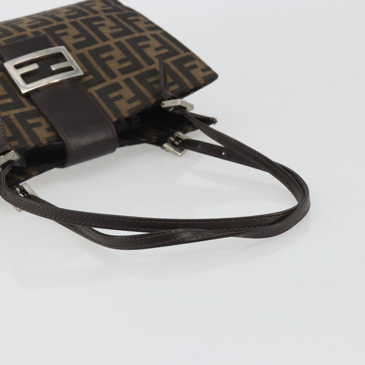 FENDI Zucca Canvas Mamma Baguette Tote Bag Brown Black Auth 194611