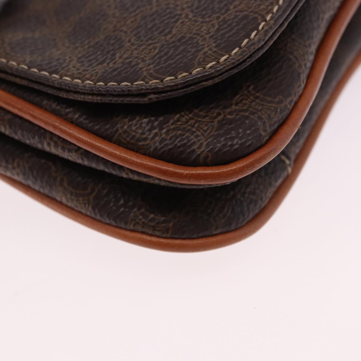 CELINE Macadam Canvas Waist Pouch PVC Leather Brown Gold Auth 194626A