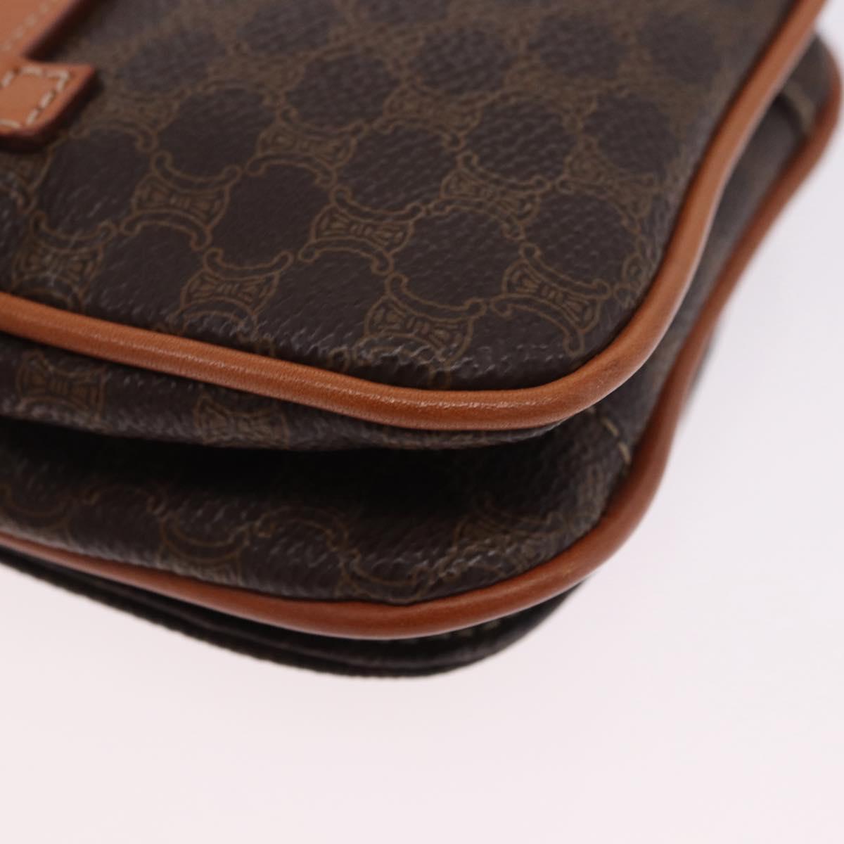 CELINE Macadam Canvas Waist Pouch PVC Leather Brown Gold Auth 194626A