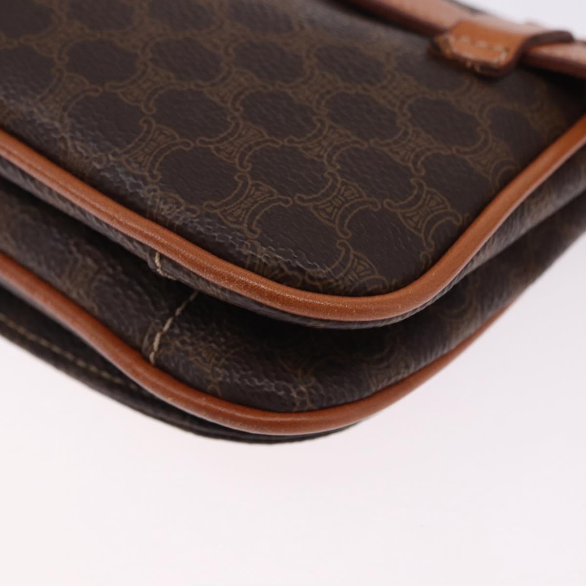 CELINE Macadam Canvas Waist Pouch PVC Leather Brown Gold Auth 194626A