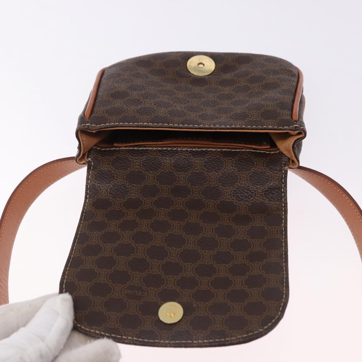 CELINE Macadam Canvas Waist Pouch PVC Leather Brown Gold Auth 194626A