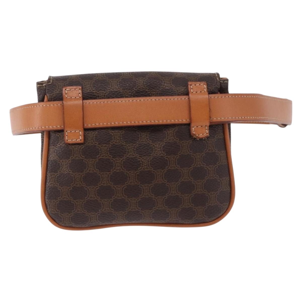 CELINE Macadam Canvas Waist Pouch PVC Leather Brown Gold Auth 194626A