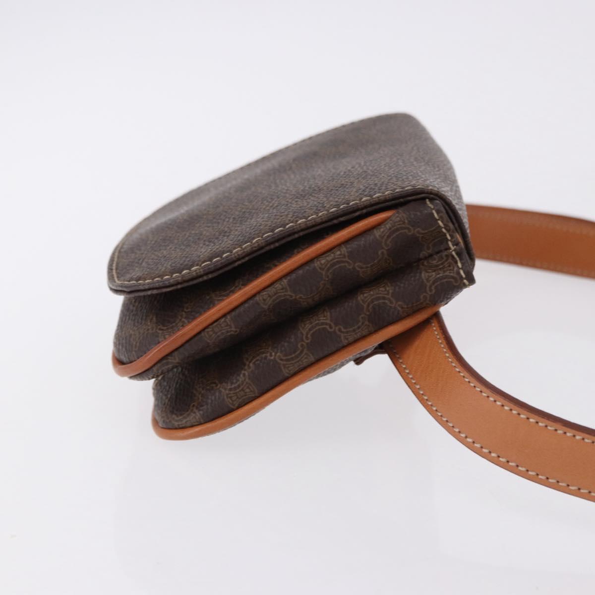 CELINE Macadam Canvas Waist Pouch PVC Leather Brown Gold Auth 194626A