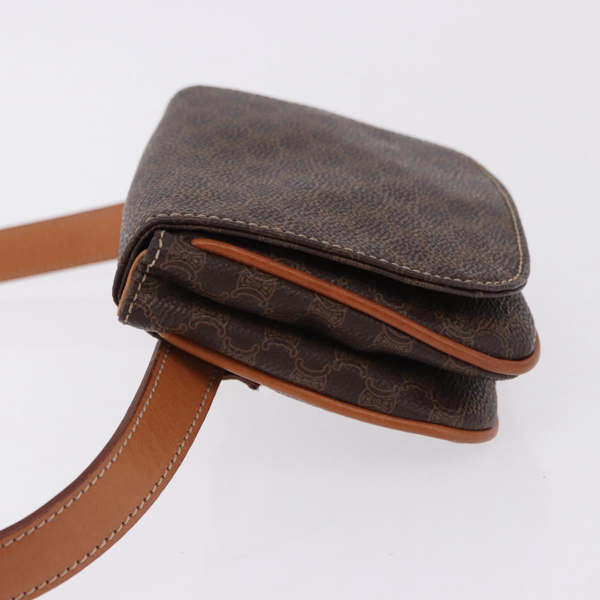 CELINE Macadam Canvas Waist Pouch PVC Leather Brown Gold Auth 194626A