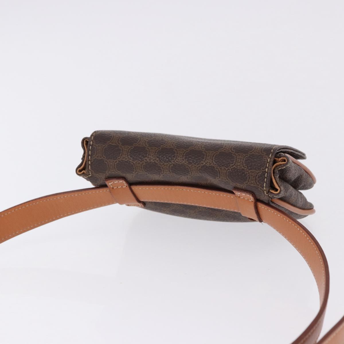 CELINE Macadam Canvas Waist Pouch PVC Leather Brown Gold Auth 194626A