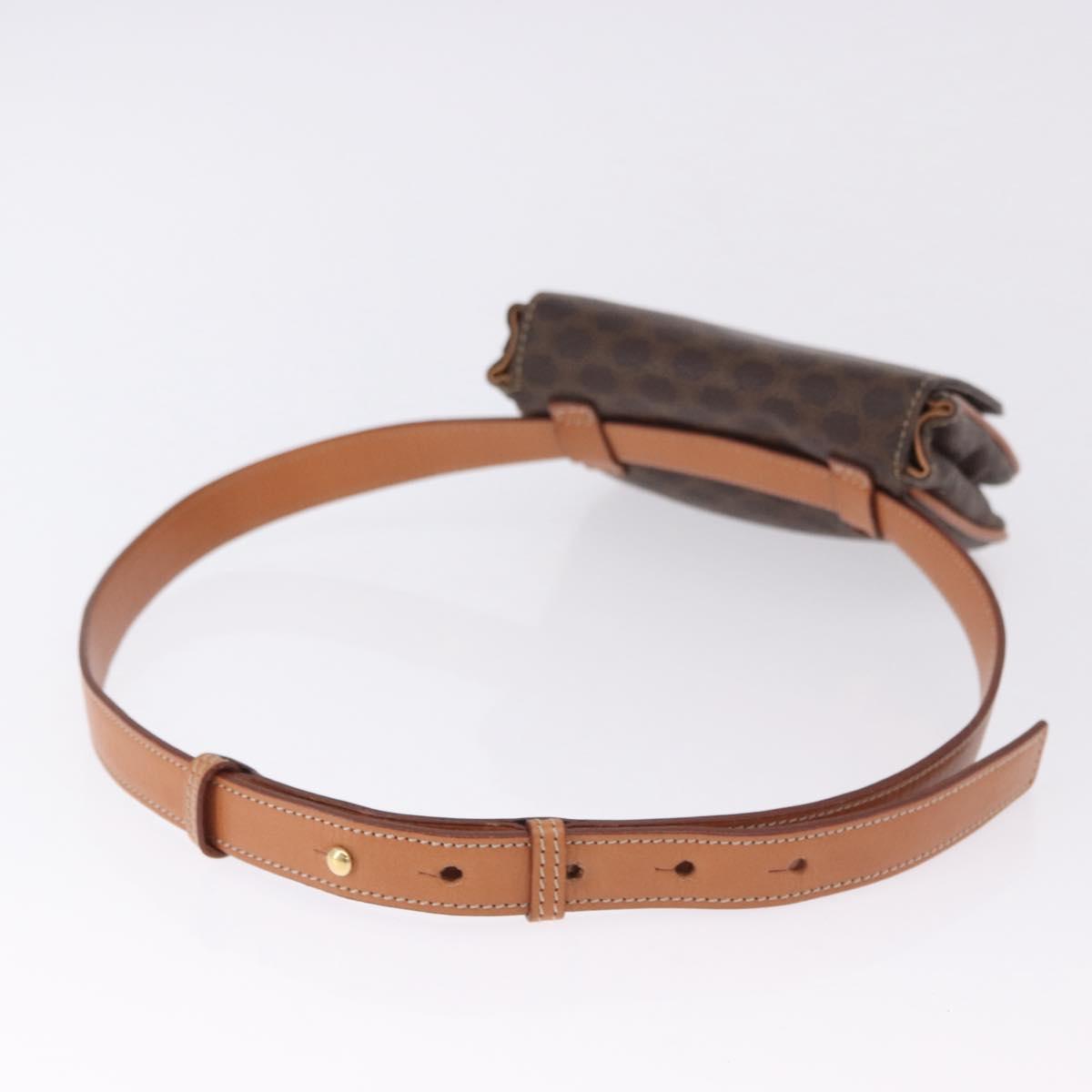 CELINE Macadam Canvas Waist Pouch PVC Leather Brown Gold Auth 194626A