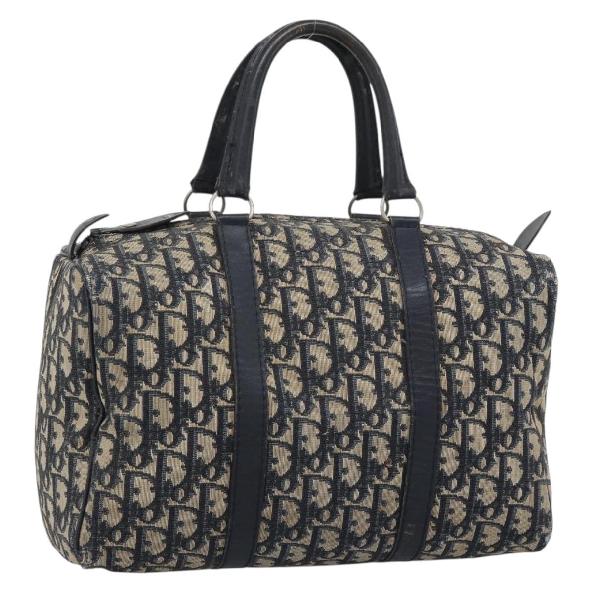 Christian Dior Trotter Canvas Boston Bag Navy Silver Auth 194640