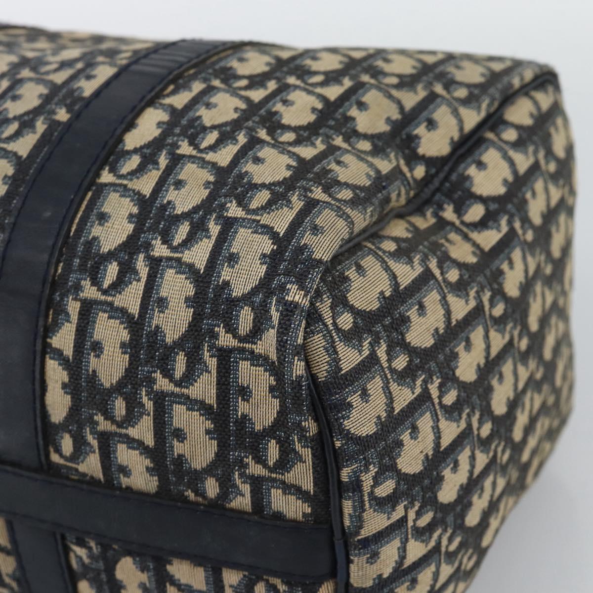 Christian Dior Trotter Canvas Boston Bag Navy Silver Auth 194640