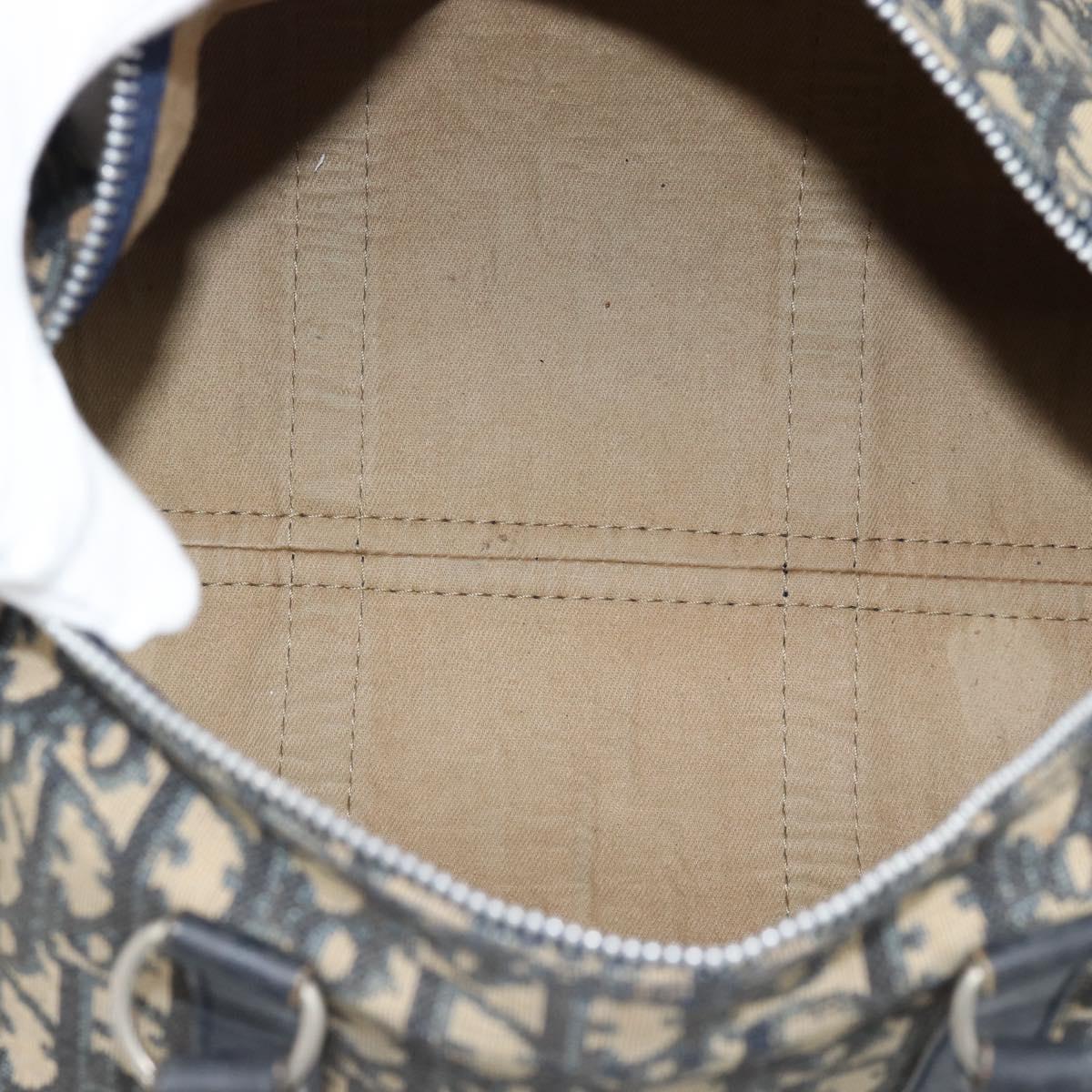 Christian Dior Trotter Canvas Boston Bag Navy Silver Auth 194640