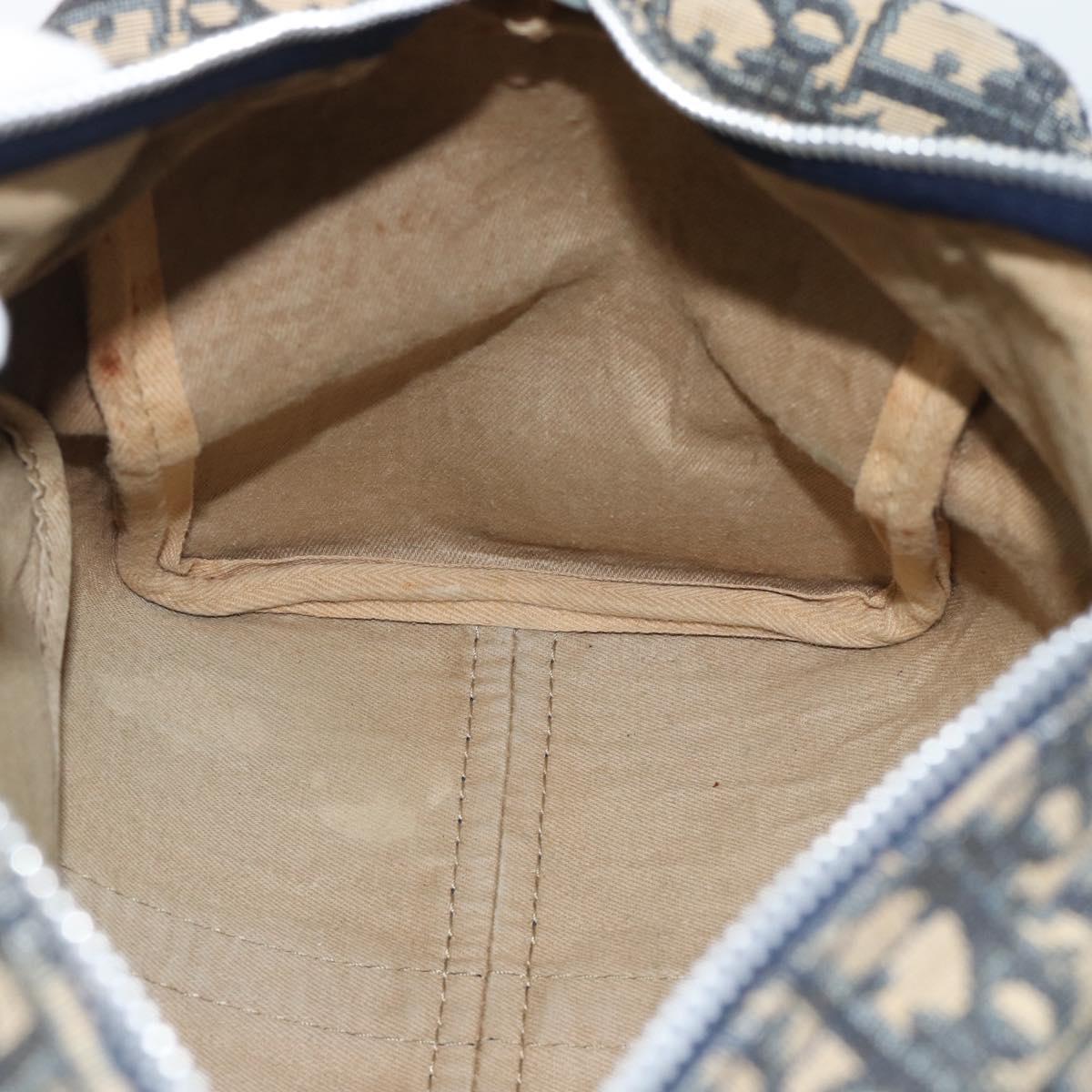 Christian Dior Trotter Canvas Boston Bag Navy Silver Auth 194640