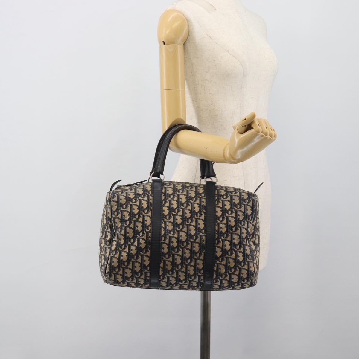 Christian Dior Trotter Canvas Boston Bag Navy Silver Auth 194640