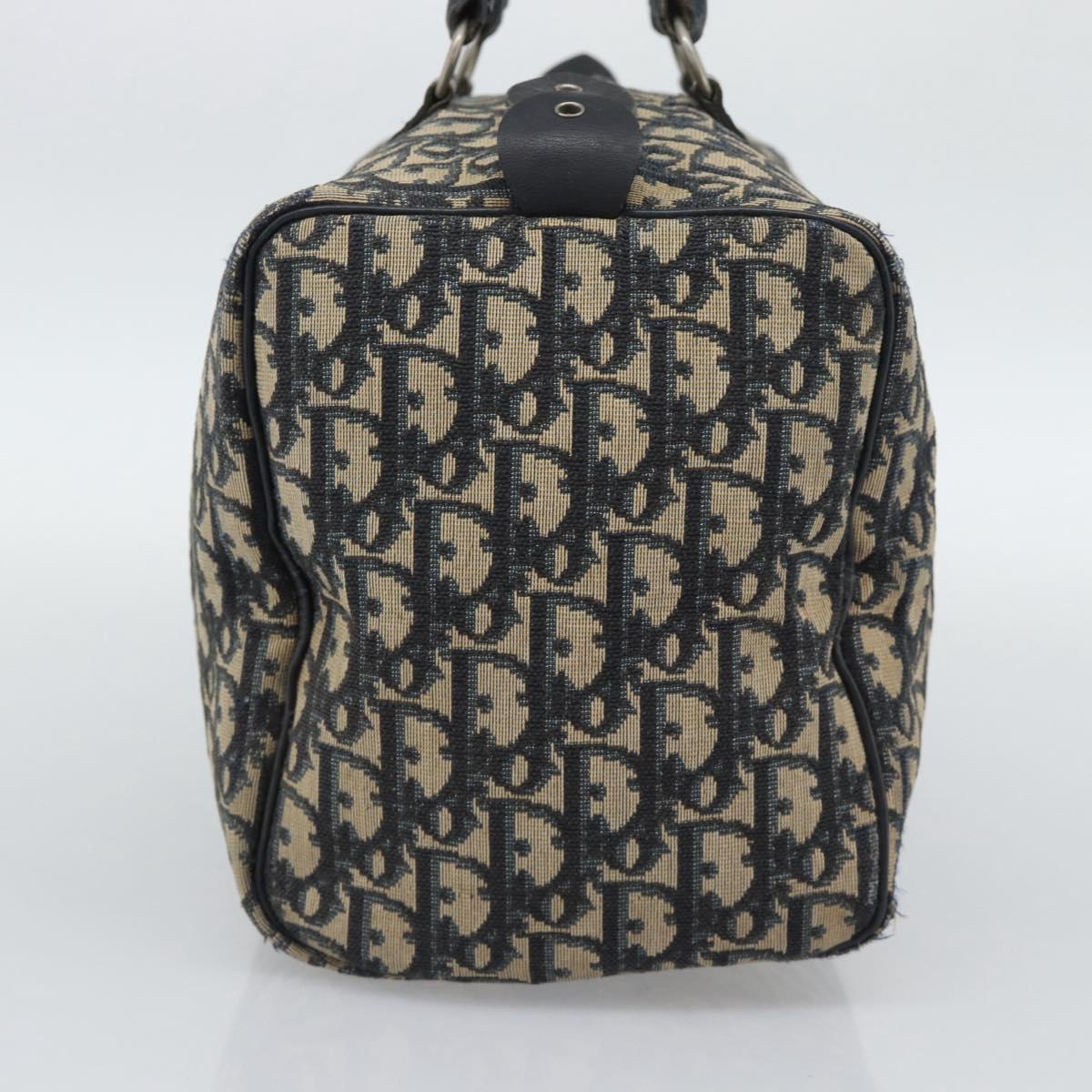 Christian Dior Trotter Canvas Boston Bag Navy Silver Auth 194640