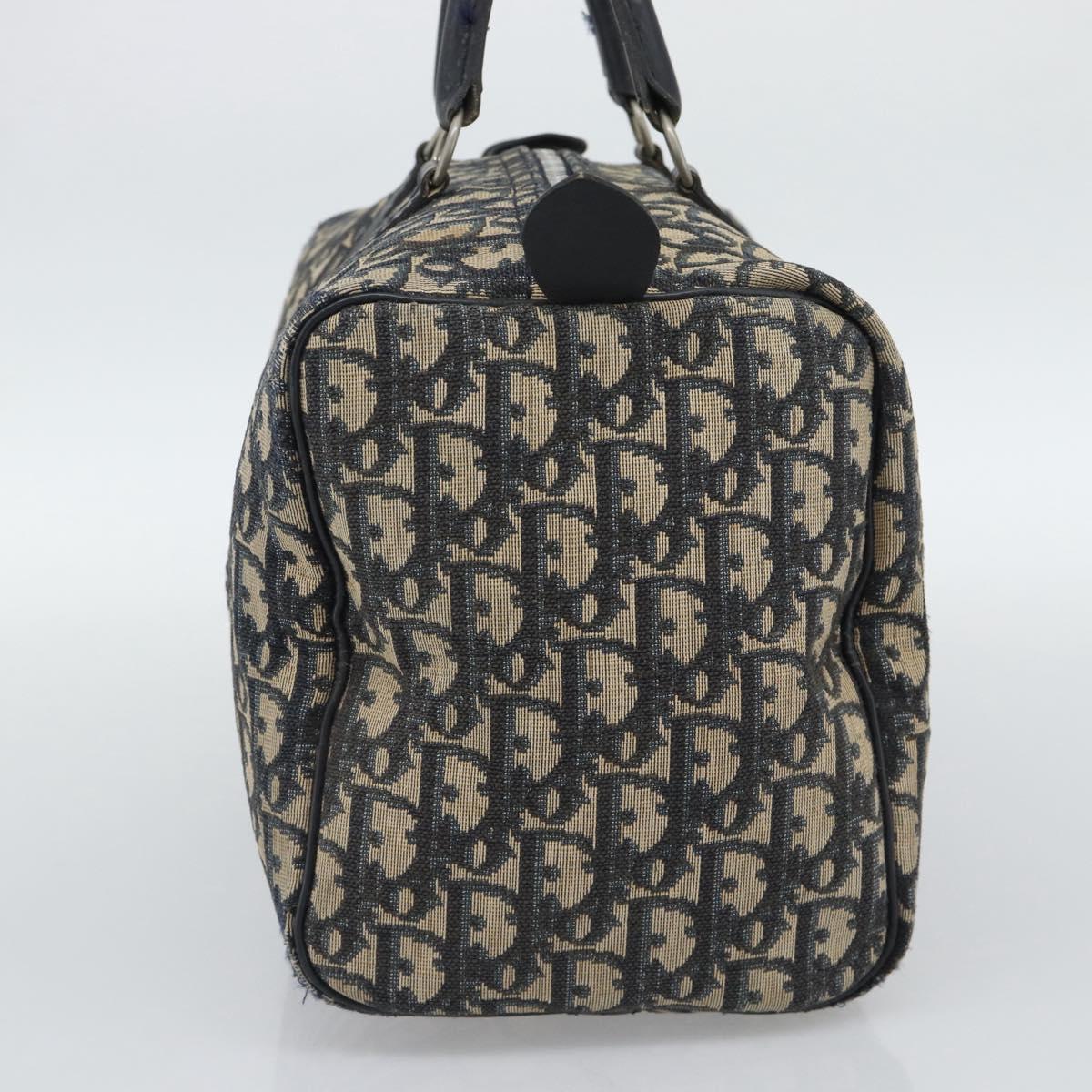 Christian Dior Trotter Canvas Boston Bag Navy Silver Auth 194640