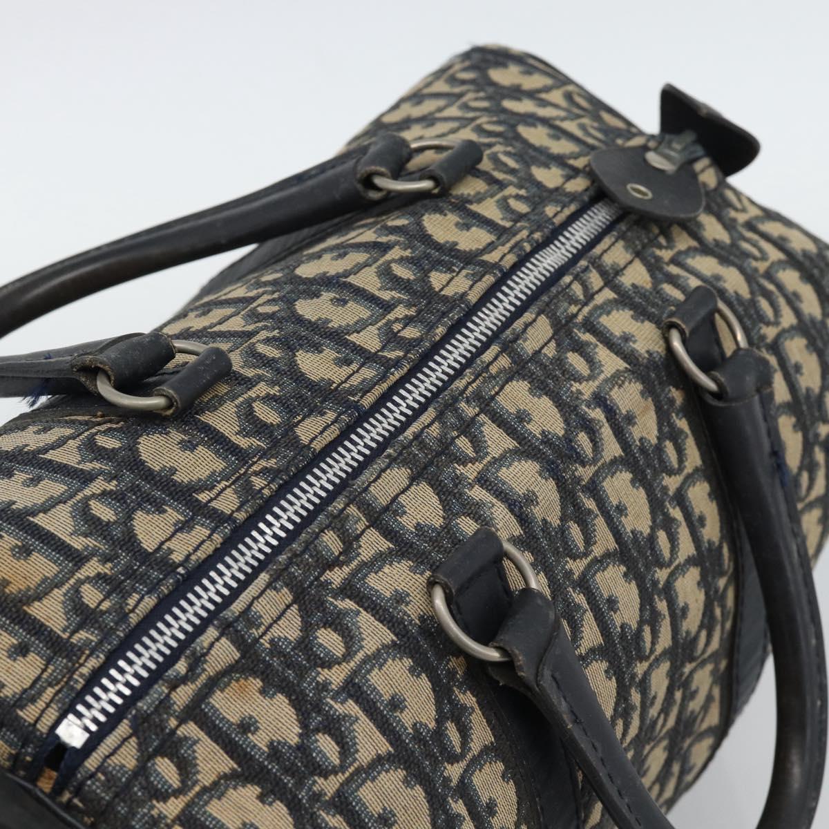 Christian Dior Trotter Canvas Boston Bag Navy Silver Auth 194640