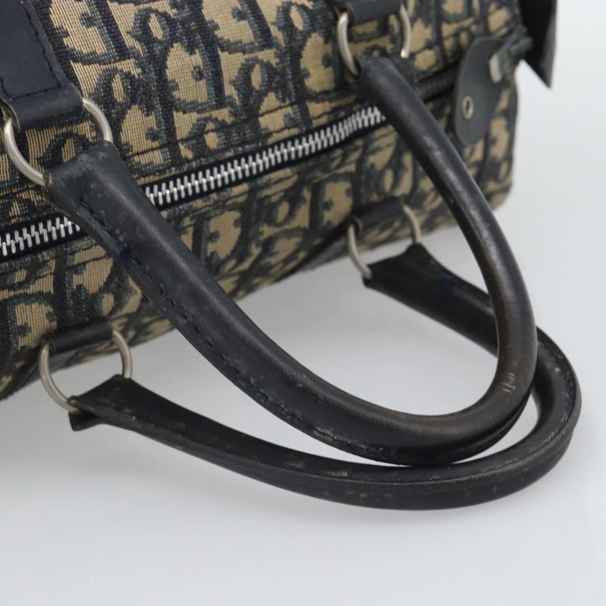 Christian Dior Trotter Canvas Boston Bag Navy Silver Auth 194640