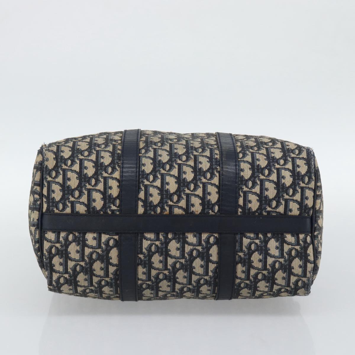 Christian Dior Trotter Canvas Boston Bag Navy Silver Auth 194640
