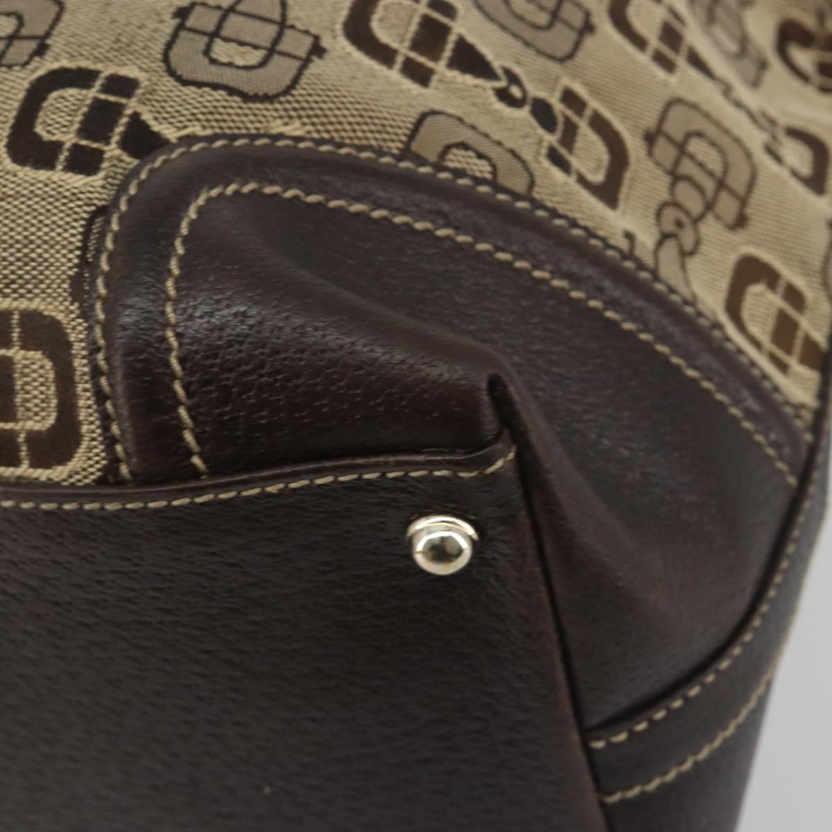GUCCI Horsebit Sherry Line Boston Bag Canvas Beige Gold 150335 Auth 194651V