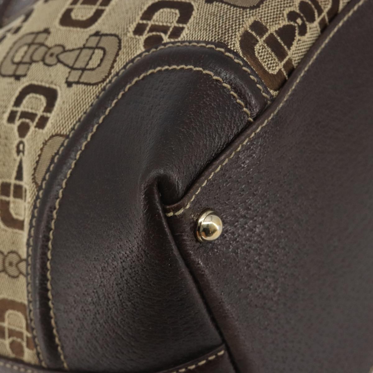 GUCCI Horsebit Sherry Line Boston Bag Canvas Beige Gold 150335 Auth 194651V