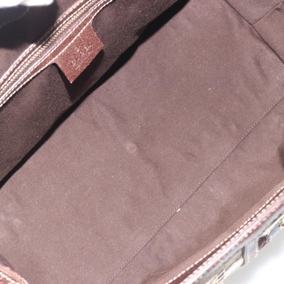 GUCCI Horsebit Sherry Line Boston Bag Canvas Beige Gold 150335 Auth 194651V