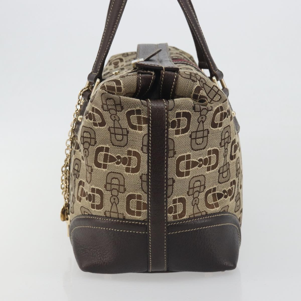 GUCCI Horsebit Sherry Line Boston Bag Canvas Beige Gold 150335 Auth 194651V