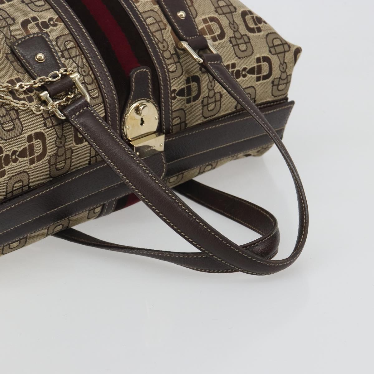 GUCCI Horsebit Sherry Line Boston Bag Canvas Beige Gold 150335 Auth 194651V