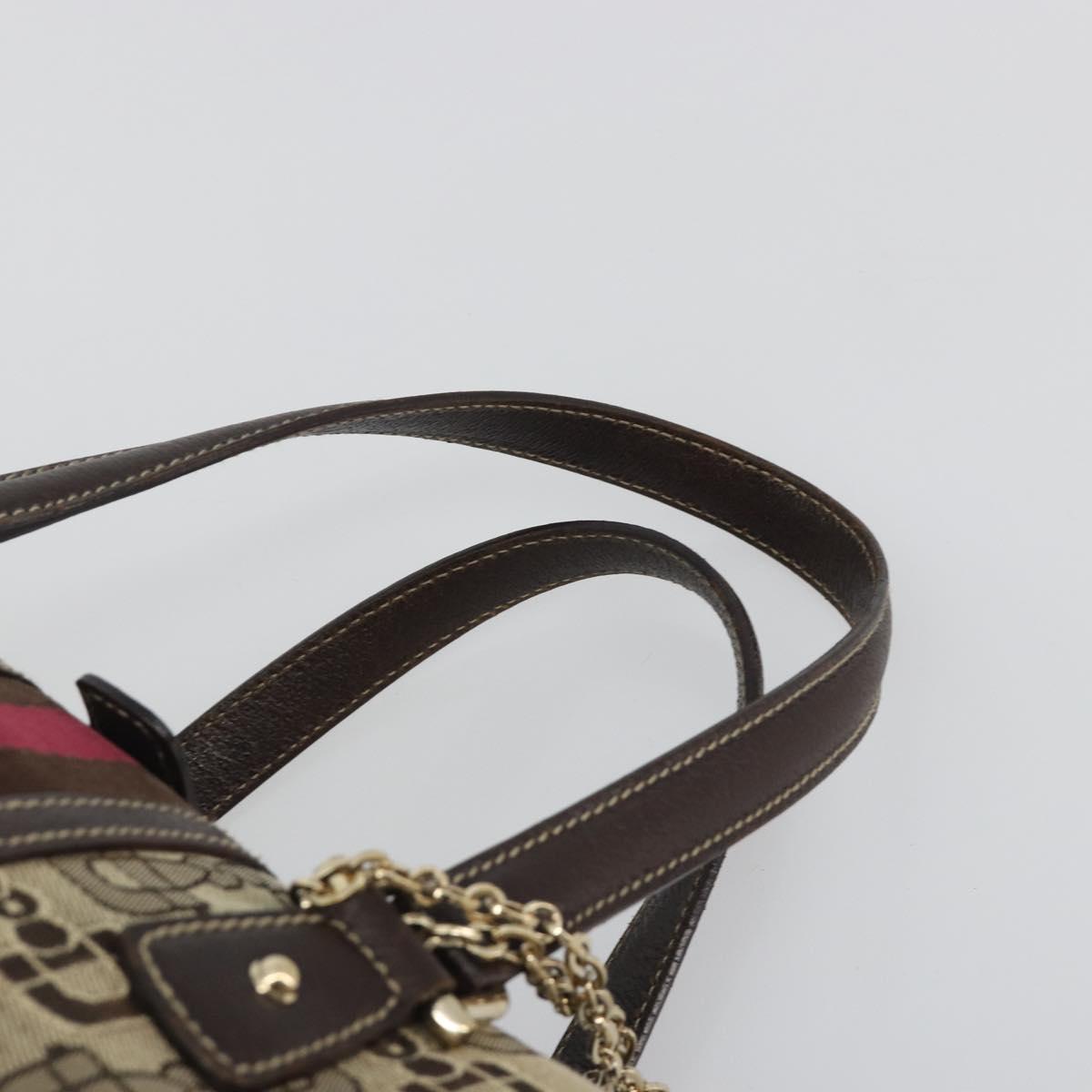 GUCCI Horsebit Sherry Line Boston Bag Canvas Beige Gold 150335 Auth 194651V