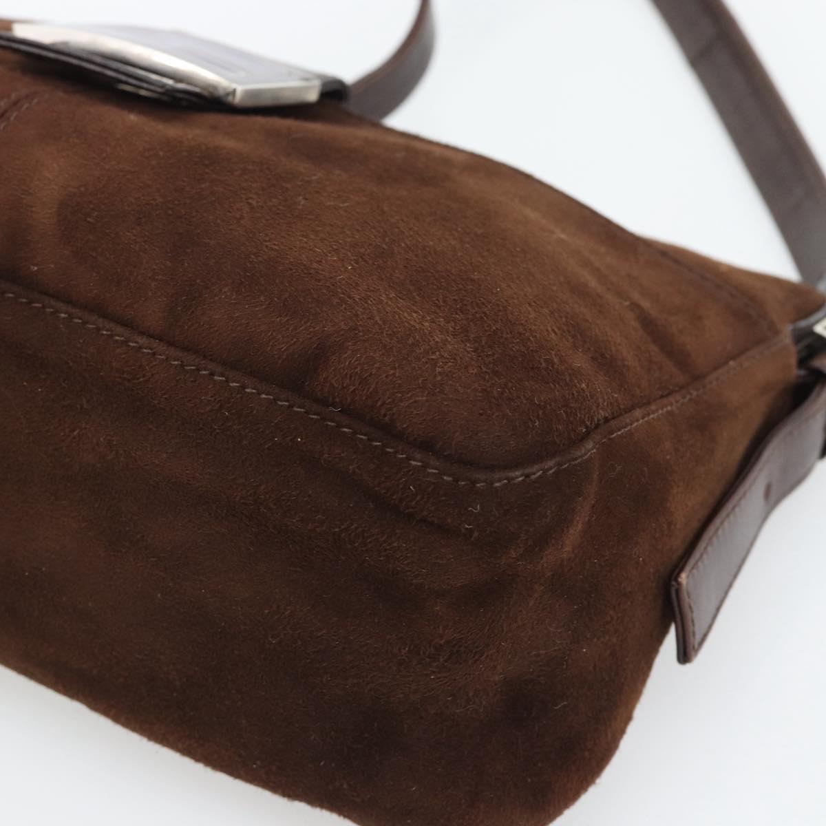 FENDI Mamma Baguette Shoulder Bag Suede Brown Silver Auth 194652V