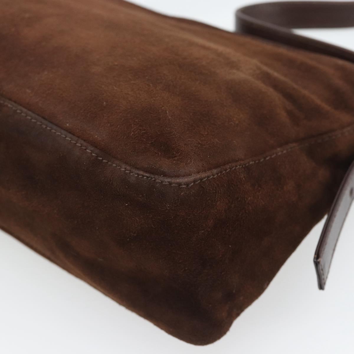 FENDI Mamma Baguette Shoulder Bag Suede Brown Silver Auth 194652V